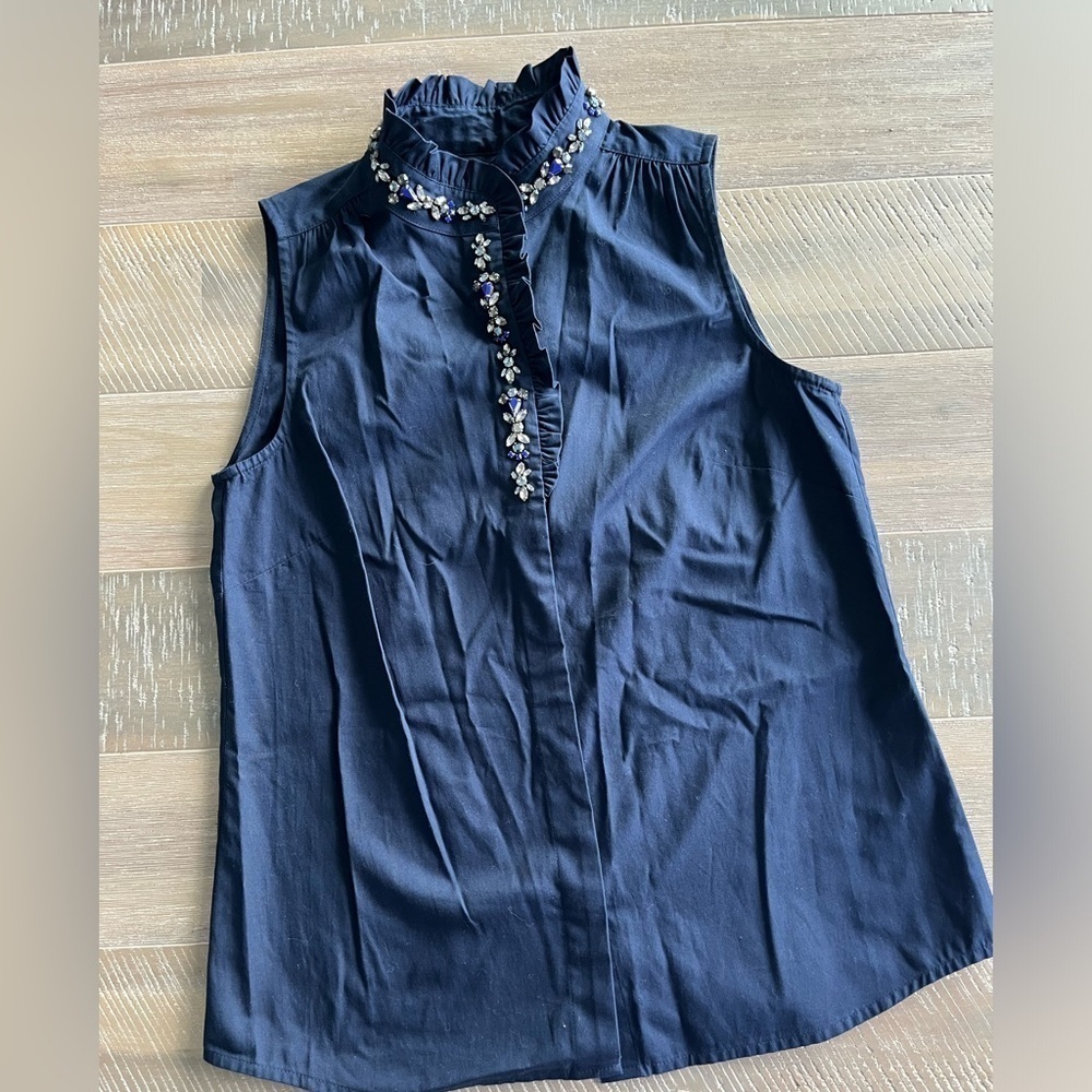 JCREW| SLEEVELESS BUTTON UP JEWEL EMBROIDERED BLOUSE